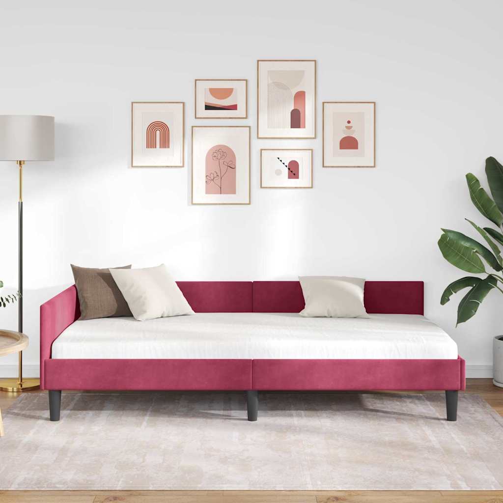 Kutni okvir kreveta Vinska crvena 100 cm x 200 cm Baršun
