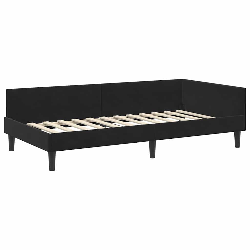 Kutni okvir kreveta s uzglavljem Crna 100 cm x 200 cm Baršun