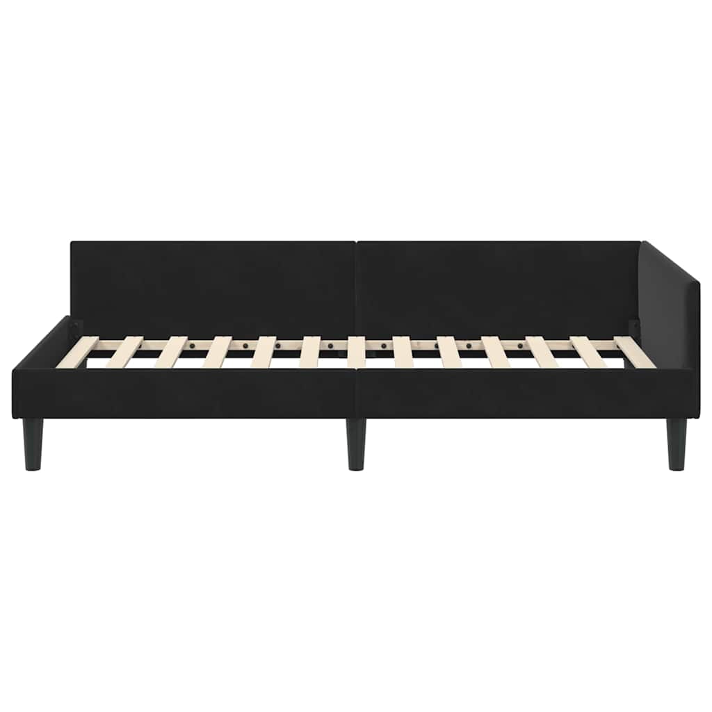 Kutni okvir kreveta s uzglavljem Crna 100 cm x 200 cm Baršun