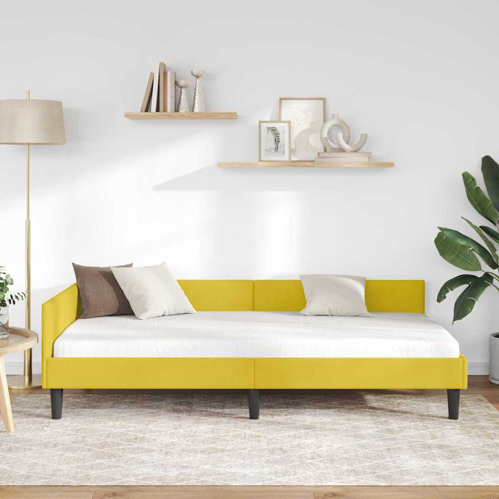 Kutni okvir kreveta s uzglavljem Žuta 100 cm x 200 cm Baršun