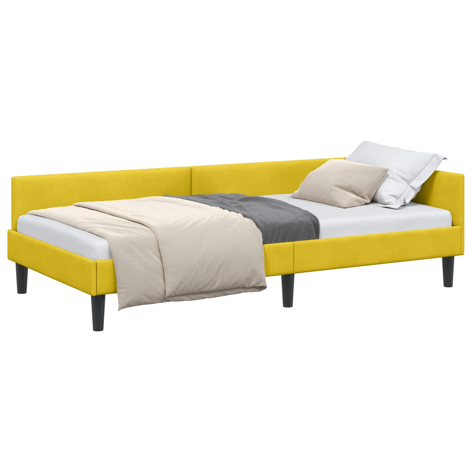 Kutni okvir kreveta s uzglavljem Žuta 100 cm x 200 cm Baršun