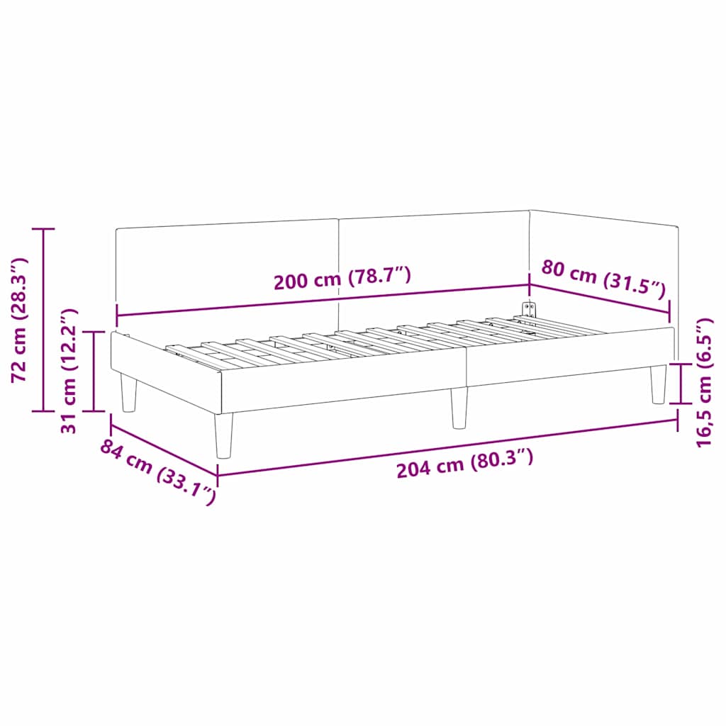 Kutni okvir kreveta s uzglavljem Svijetlo siva 80 cm x 200 cm