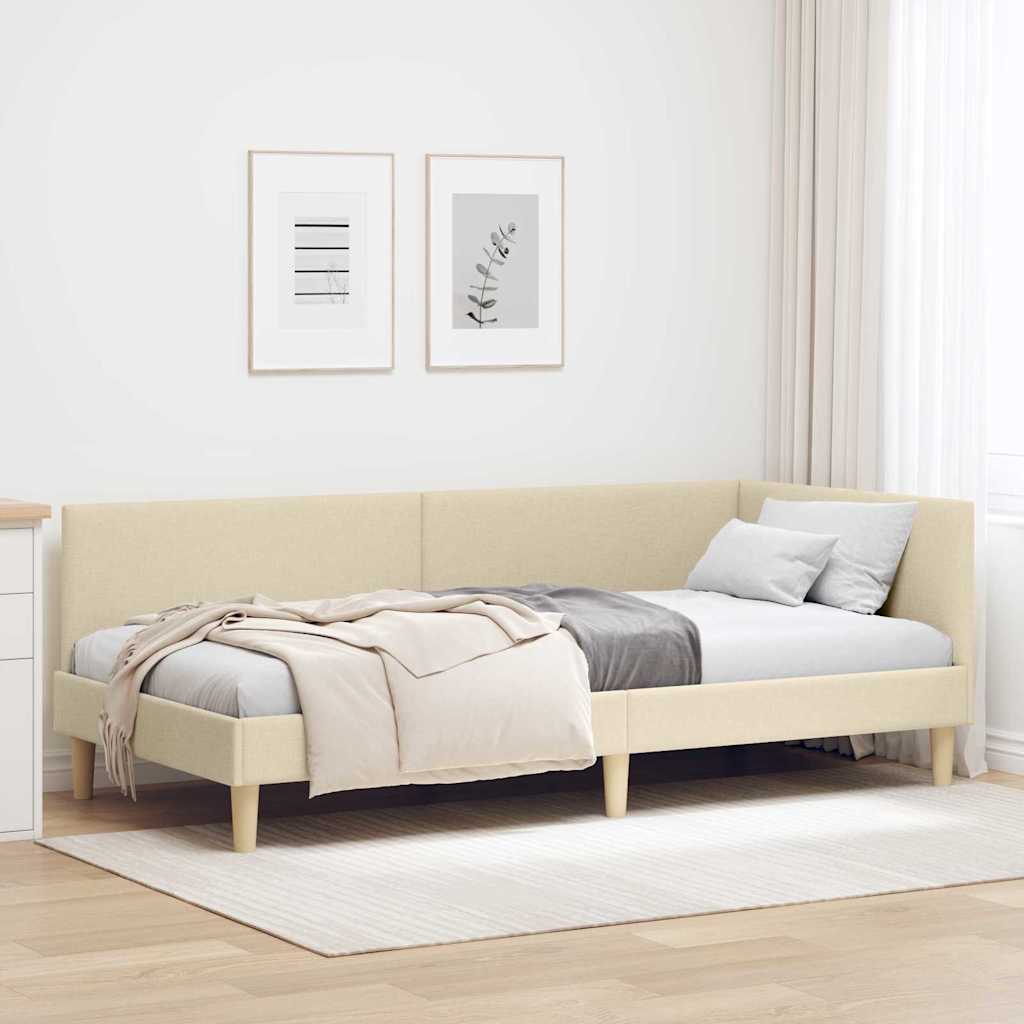 Kutni okvir kreveta Krema 80 cm x 200 cm Tkanina i šperploča