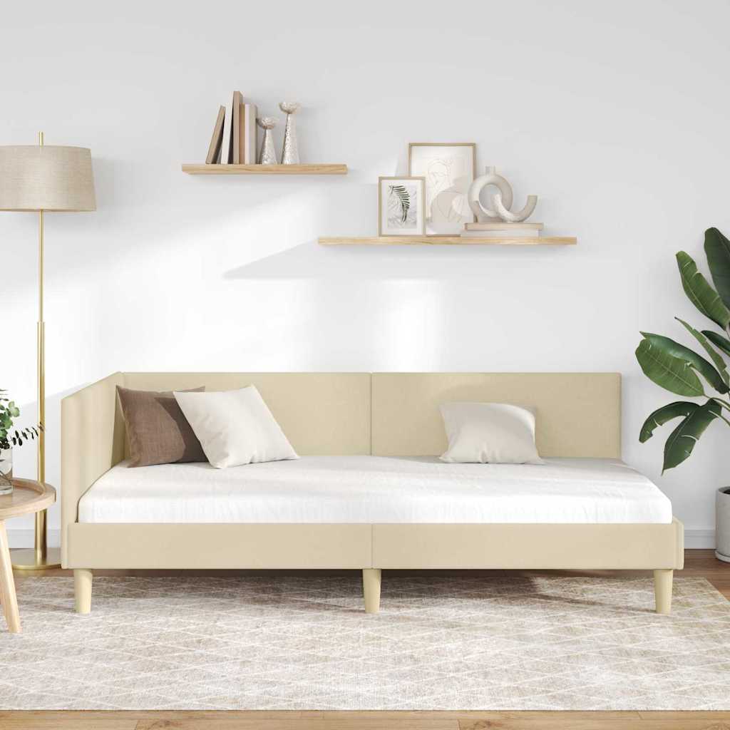 Kutni okvir kreveta Krema 80 cm x 200 cm Tkanina i šperploča
