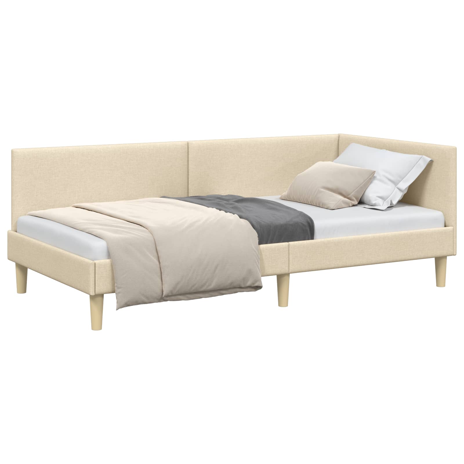 Kutni okvir kreveta Krema 80 cm x 200 cm Tkanina i šperploča