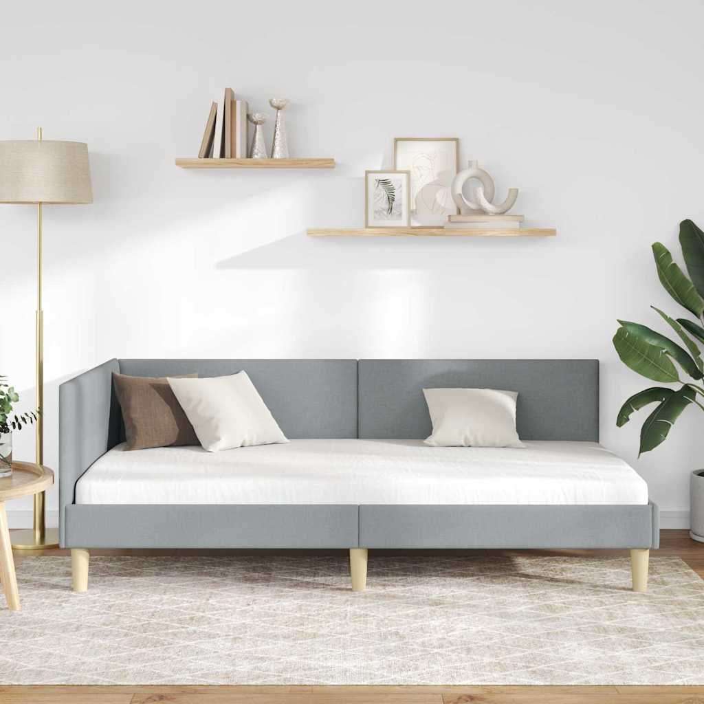 Kutni okvir kreveta s uzglavljem Svijetlo siva 90 cm x 190 cm