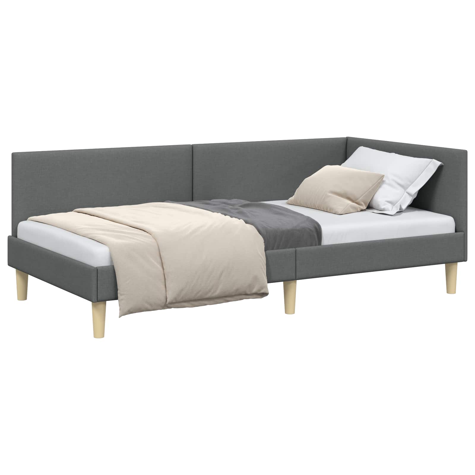 Kutni okvir kreveta s uzglavljem Tamno siva 90 cm x 190 cm
