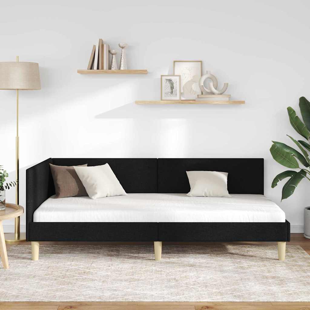 Kutni okvir kreveta Crna 90 cm x 190 cm Tkanina i šperploča
