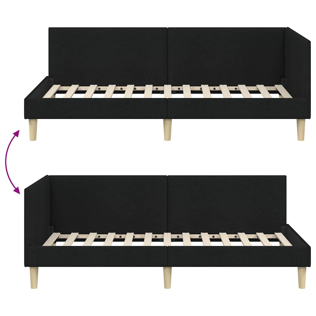 Kutni okvir kreveta Crna 90 cm x 190 cm Tkanina i šperploča