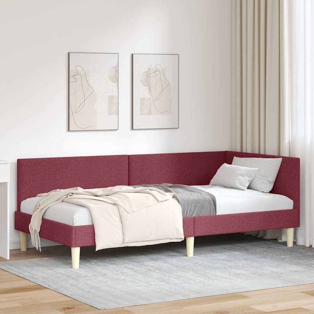 Kutni okvir kreveta s uzglavljem Vinska crvena 90 cm x 190 cm