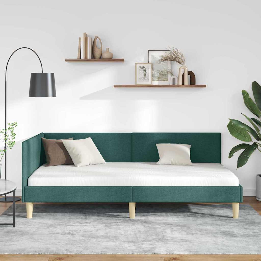 Kutni okvir kreveta s uzglavljem Tamnozelena 90 cm x 200 cm