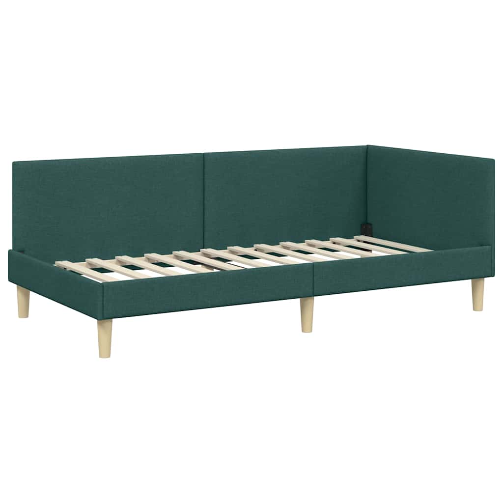 Kutni okvir kreveta s uzglavljem Tamnozelena 90 cm x 200 cm