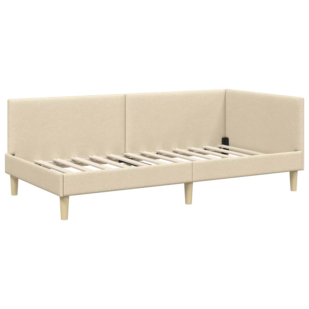 Kutni okvir kreveta Krema 90 cm x 200 cm Tkanina i šperploča