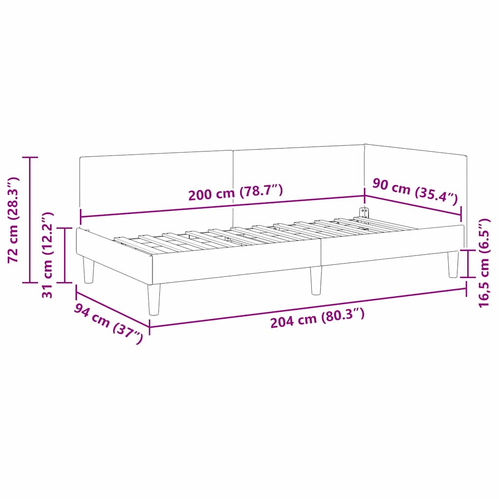Kutni okvir kreveta Krema 90 cm x 200 cm Tkanina i šperploča