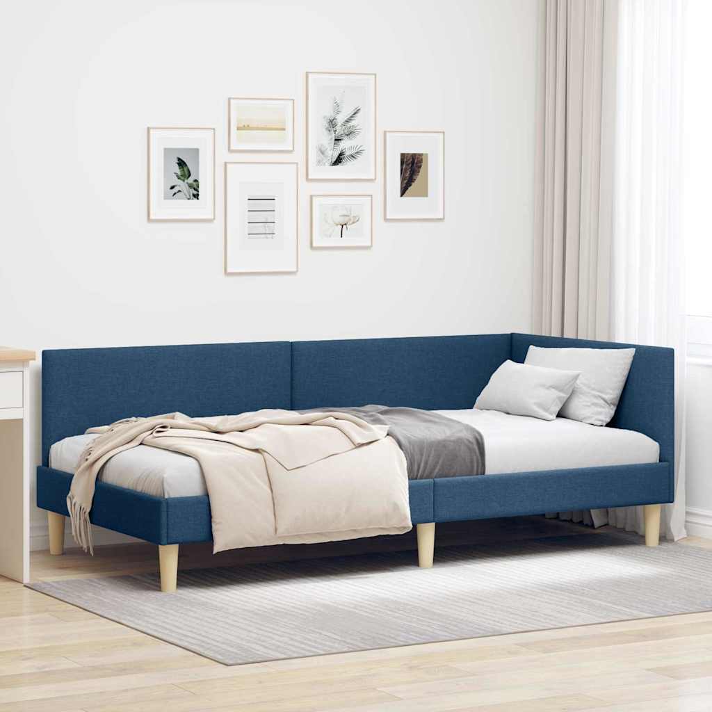 Kutni okvir kreveta Plava 90 cm x 200 cm Tkanina i šperploča