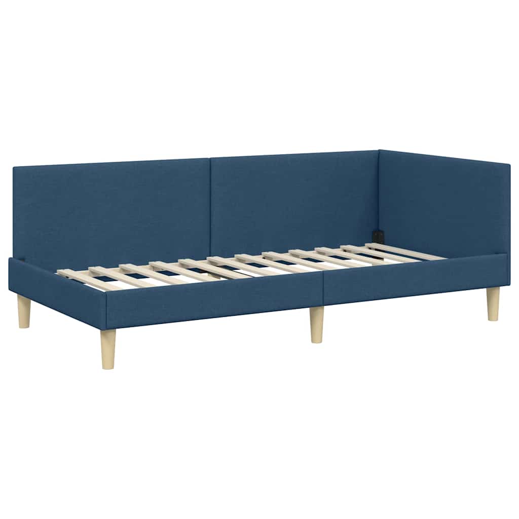 Kutni okvir kreveta Plava 90 cm x 200 cm Tkanina i šperploča