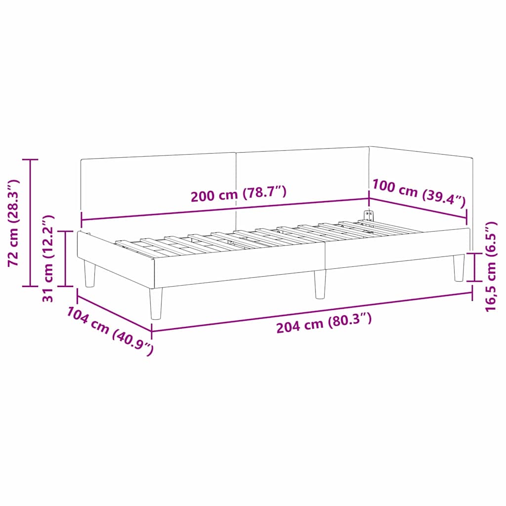 Kutni okvir kreveta s uzglavljem Tamno siva 100 cm x 200 cm