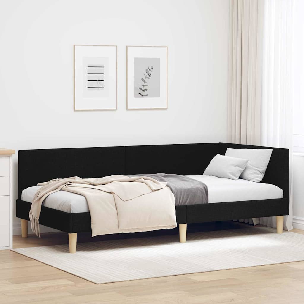 Kutni okvir kreveta Crna 100 cm x 200 cm Tkanina i šperploča
