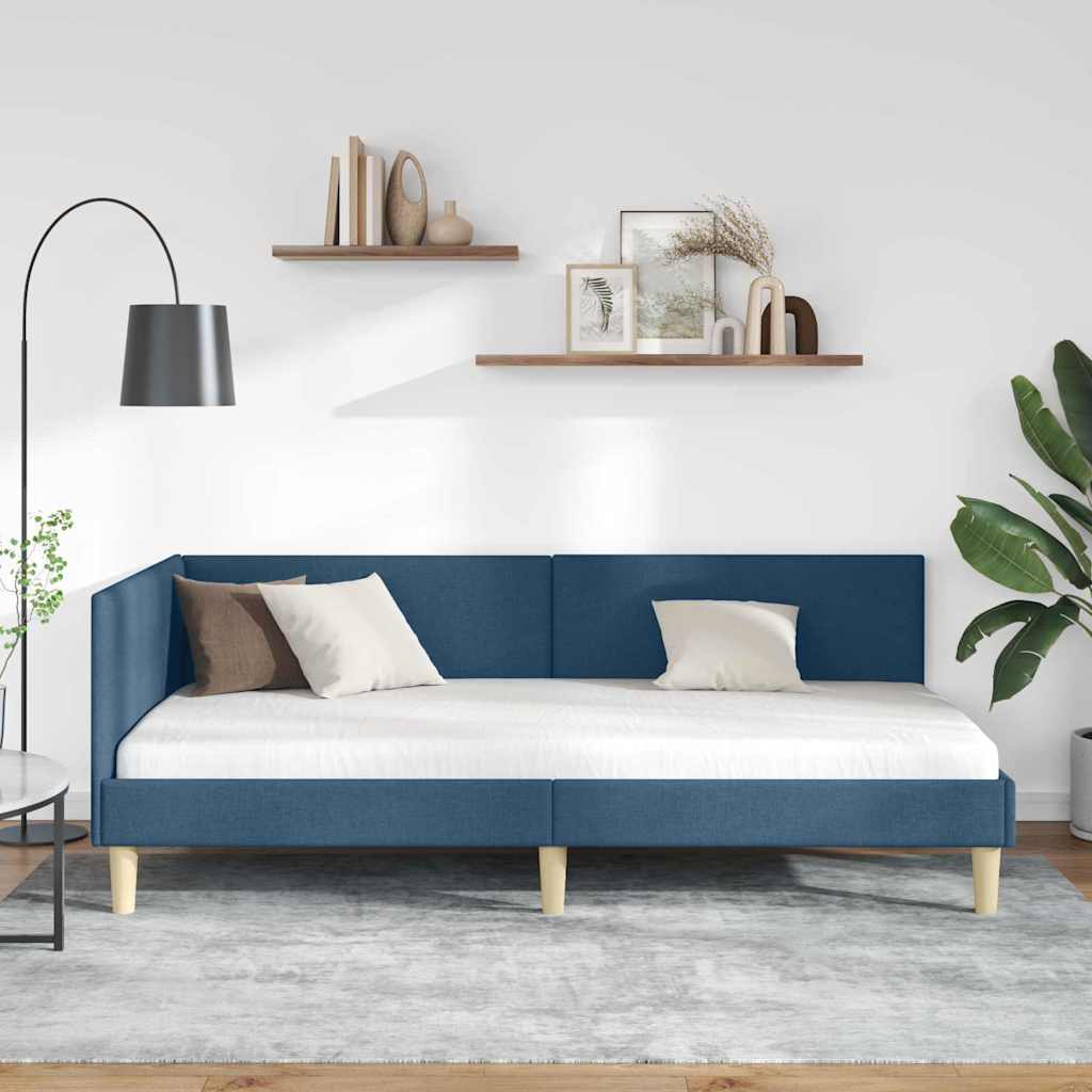 Kutni okvir kreveta Plava 100 cm x 200 cm Tkanina i šperploča