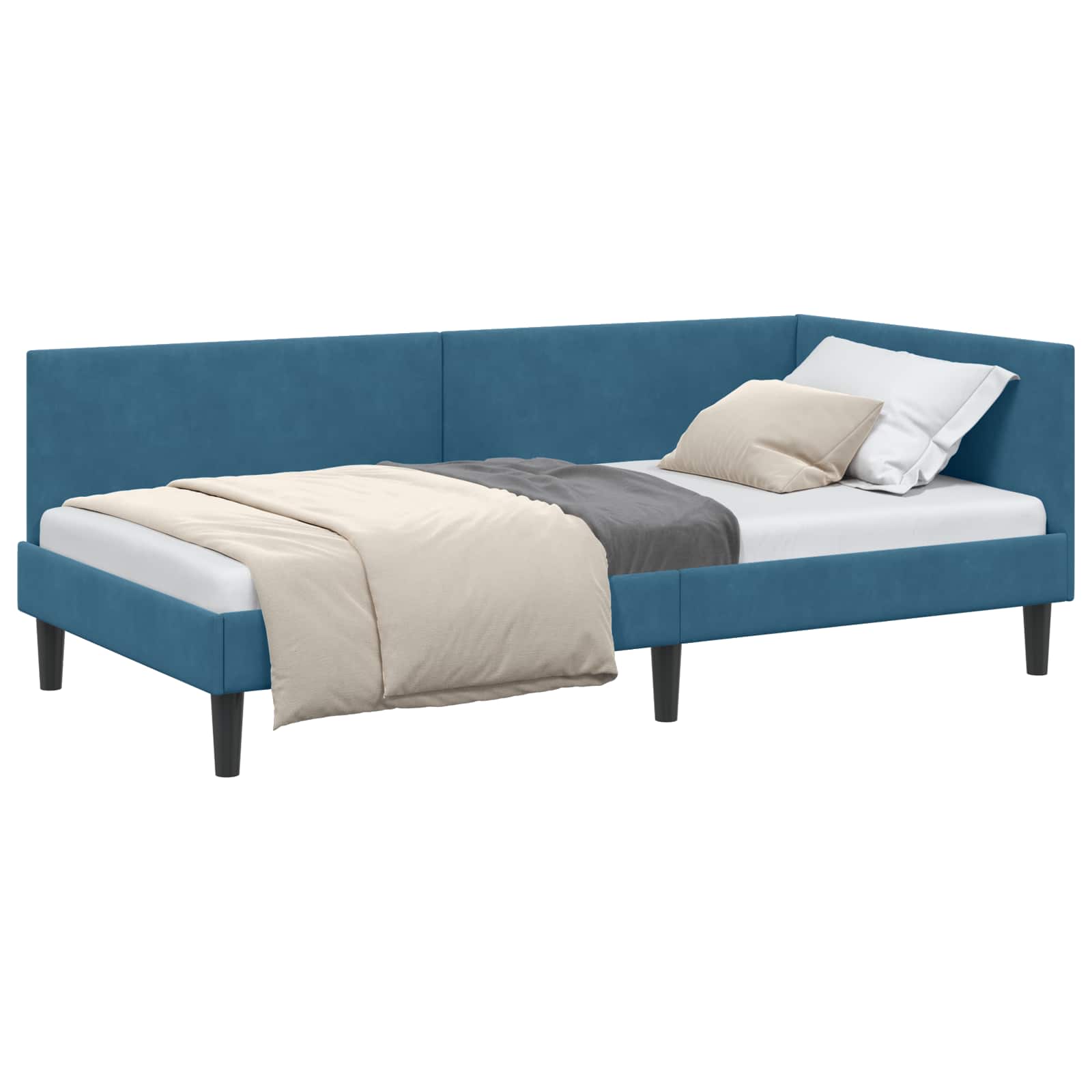 Kutni okvir kreveta s uzglavljem Plava 80 cm x 200 cm Baršun