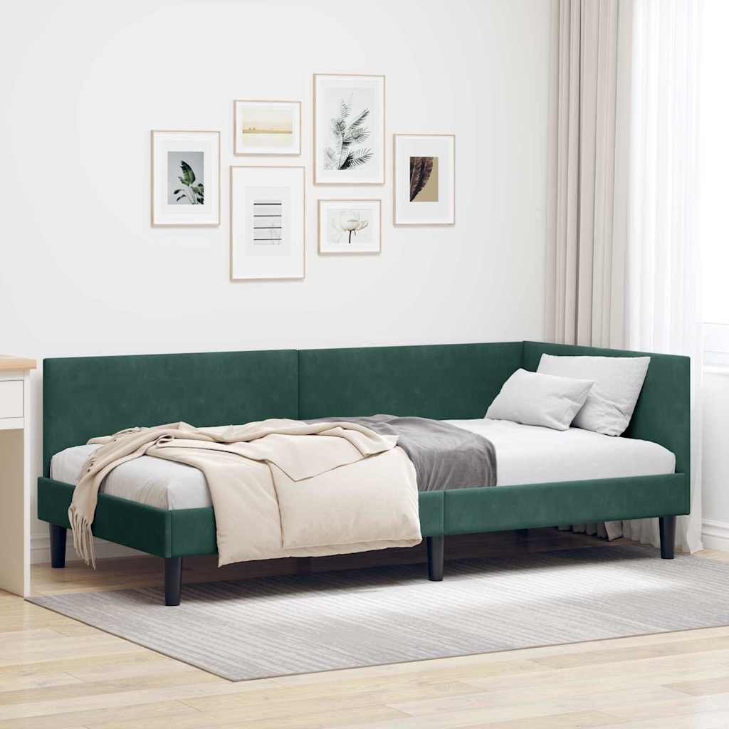 Kutni okvir kreveta Tamnozelena 90 cm x 190 cm Baršun