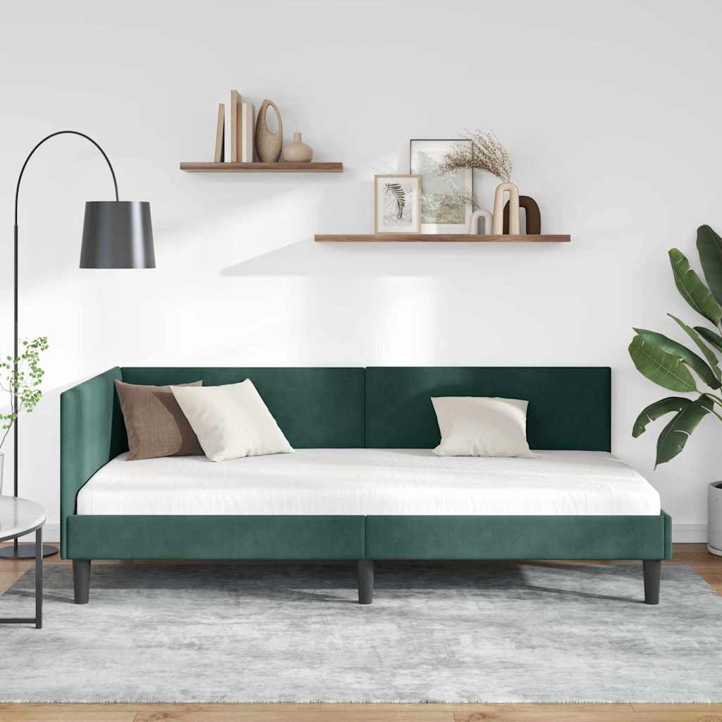 Kutni okvir kreveta Tamnozelena 90 cm x 190 cm Baršun