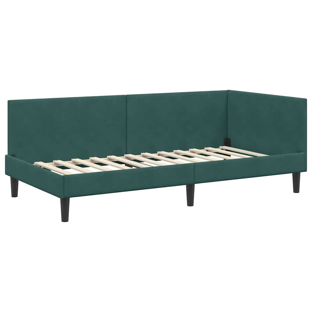 Kutni okvir kreveta Tamnozelena 90 cm x 190 cm Baršun