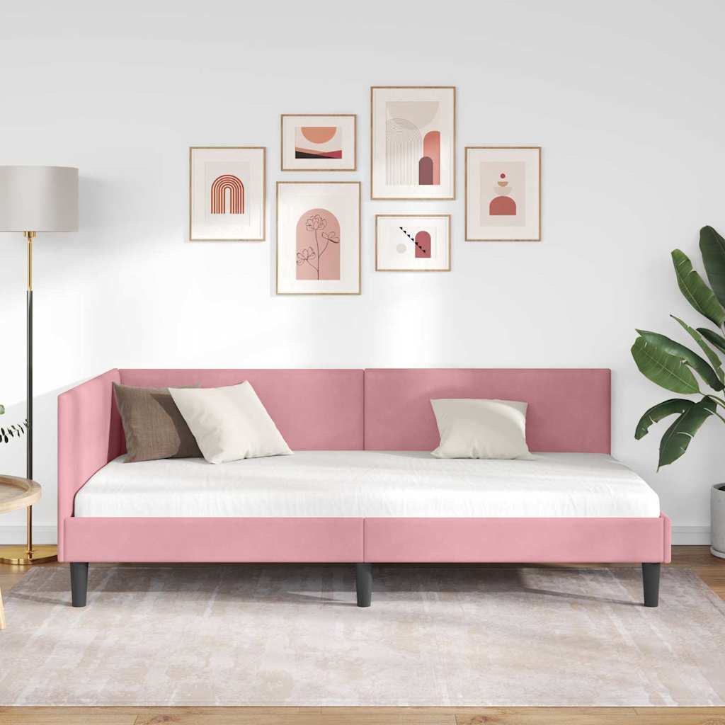 Kutni okvir kreveta Ružičasta 90 cm x 190 cm Baršun