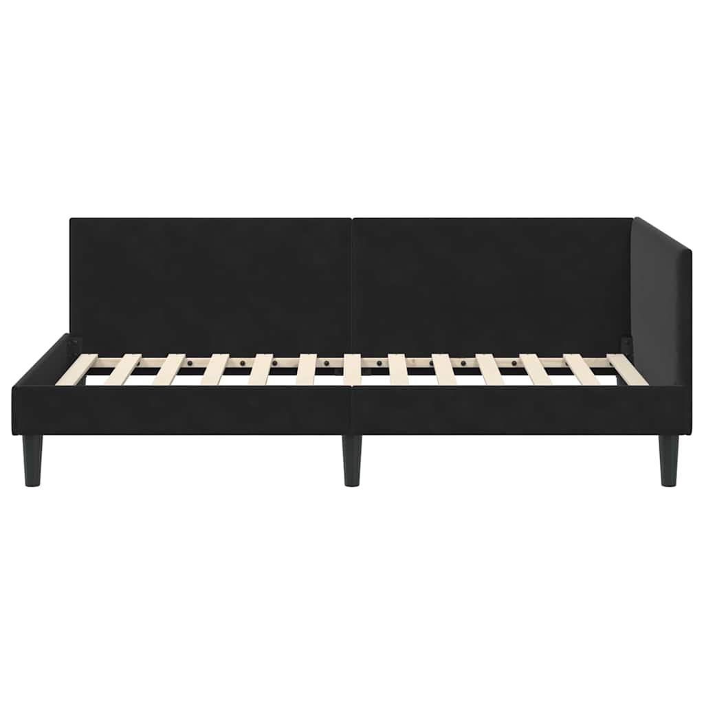 Kutni okvir kreveta s uzglavljem Crna 90 cm x 190 cm Baršun