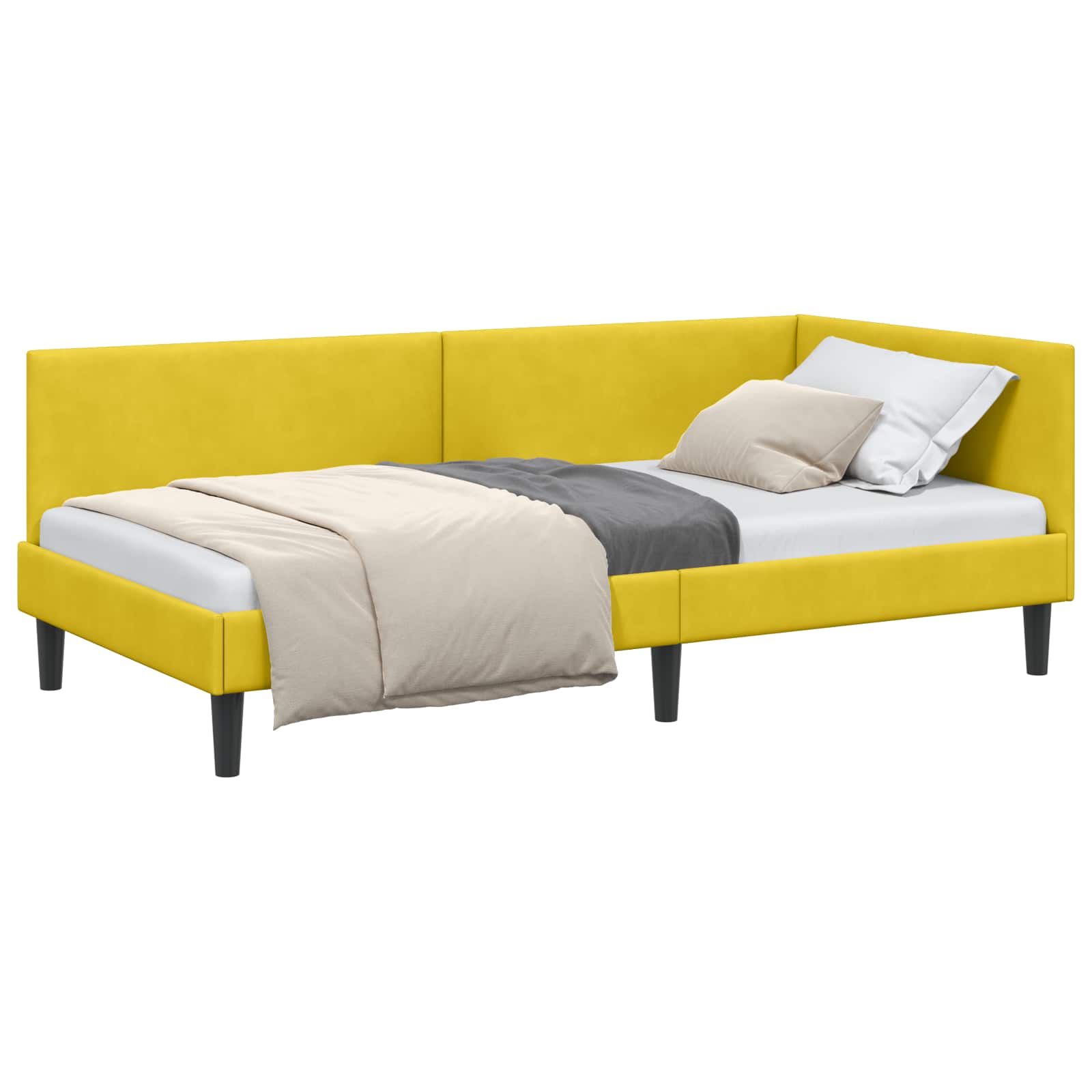 Kutni okvir kreveta s uzglavljem Žuta 90 cm x 190 cm Baršun