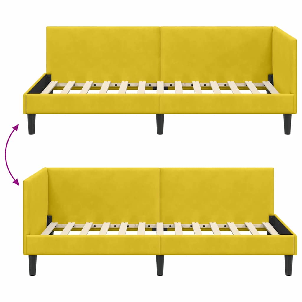 Kutni okvir kreveta s uzglavljem Žuta 90 cm x 190 cm Baršun