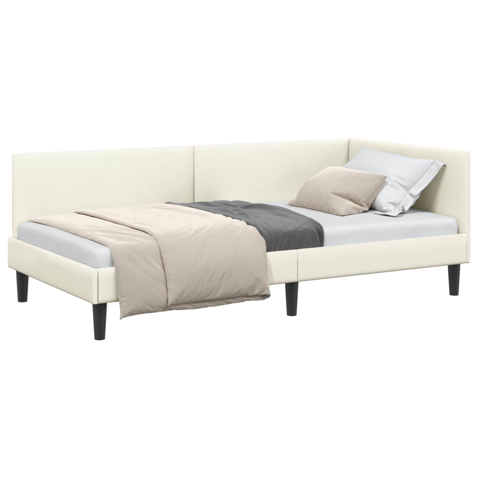 Kutni okvir kreveta s uzglavljem Krema 90 cm x 190 cm Baršun