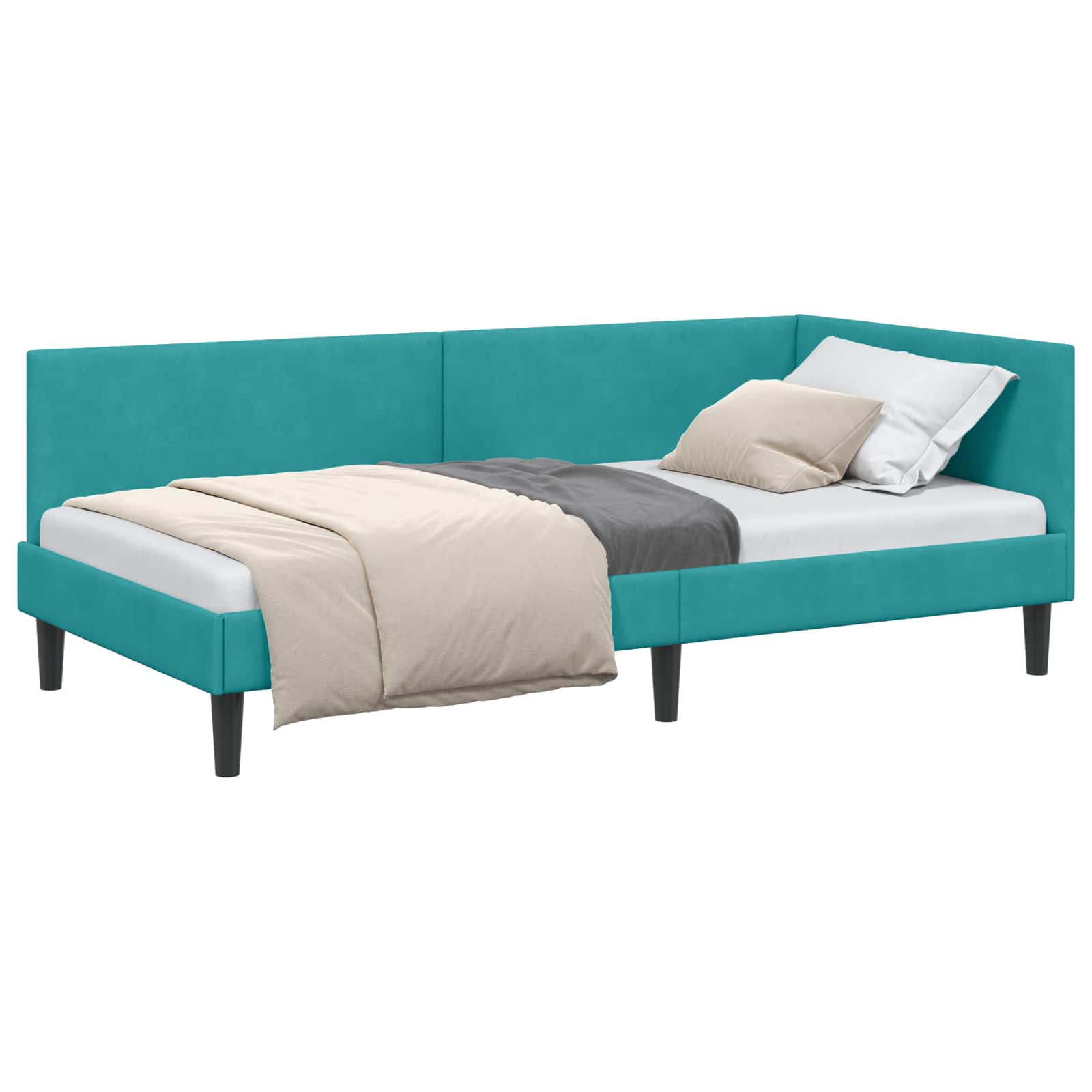 Kutni okvir kreveta s uzglavljem Tirkizna 90 cm x 190 cm Baršun