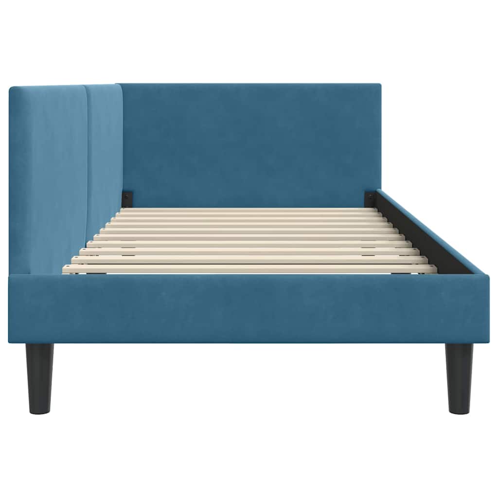 Kutni okvir kreveta s uzglavljem Plava 90 cm x 200 cm Baršun