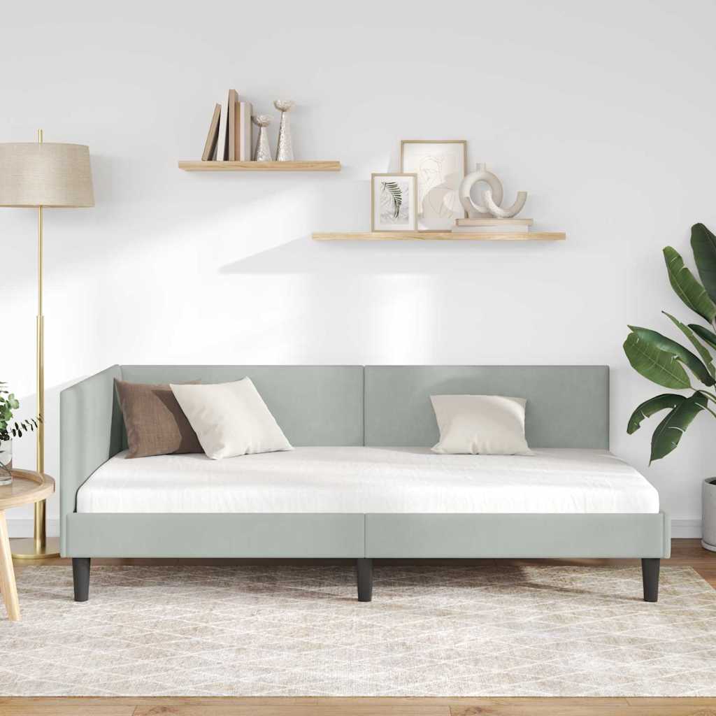 Kutni okvir kreveta Svijetlo siva 90 cm x 200 cm Baršun