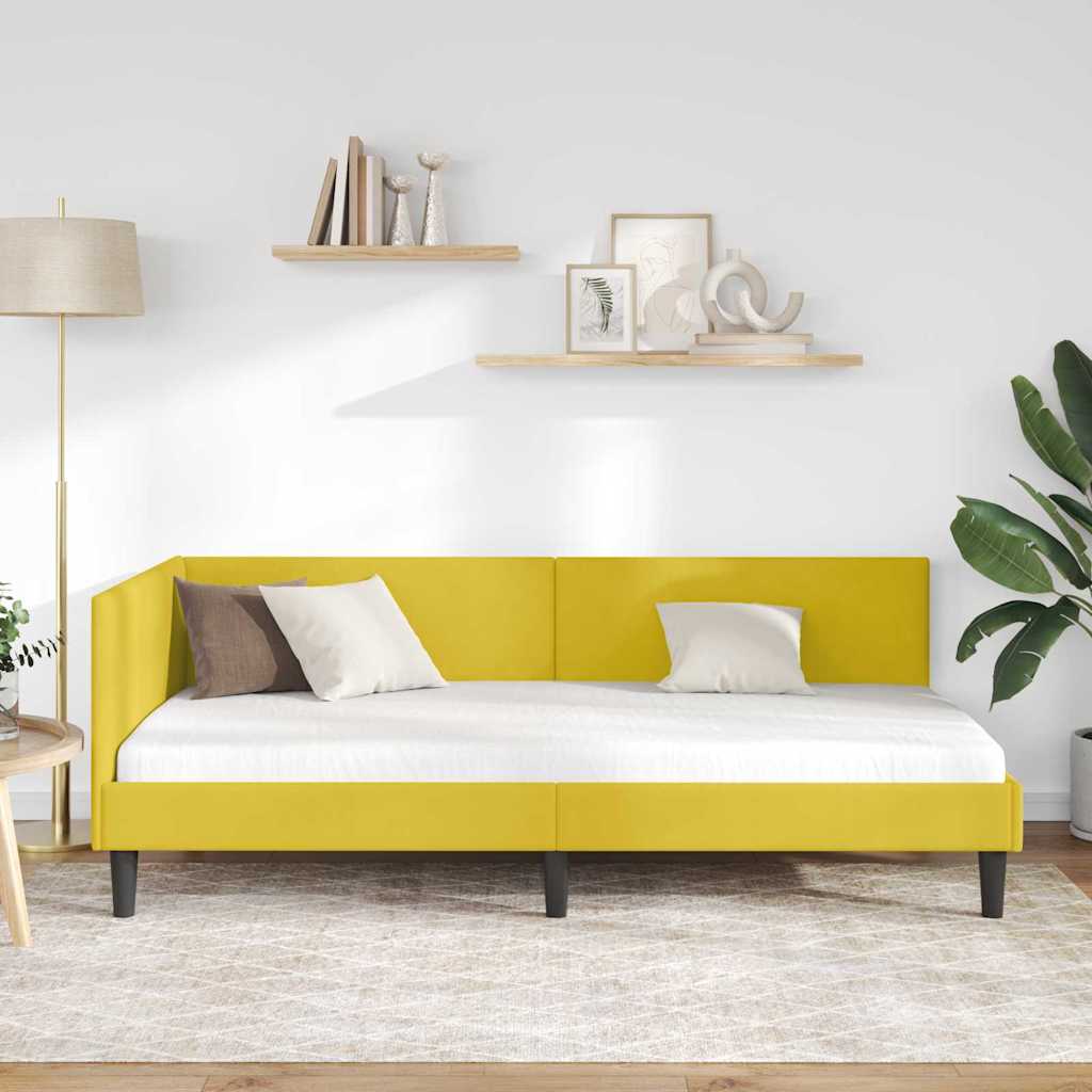 Kutni okvir kreveta s uzglavljem Žuta 90 cm x 200 cm Baršun