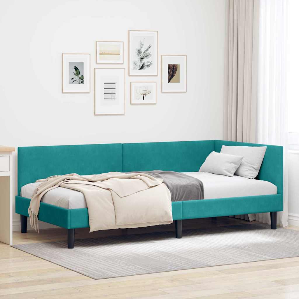 Kutni okvir kreveta s uzglavljem Tirkizna 90 cm x 200 cm Baršun