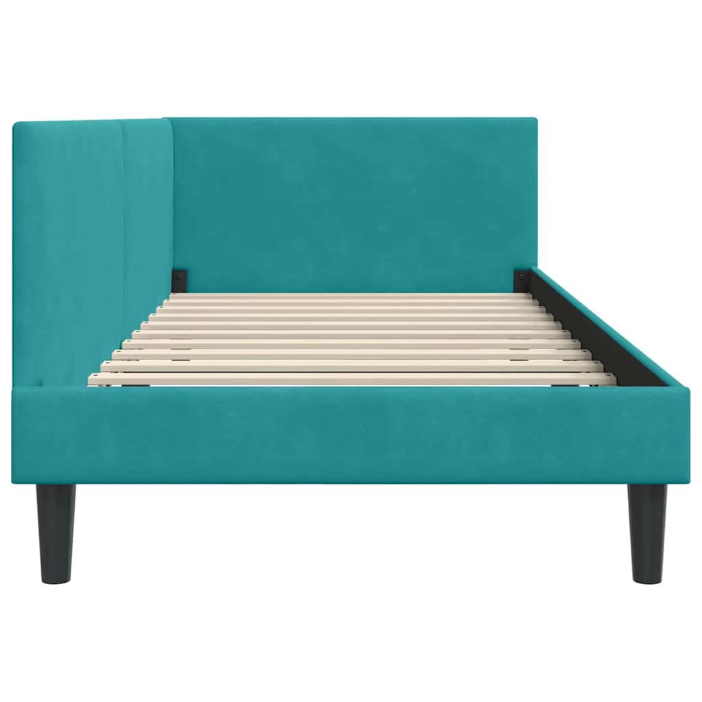 Kutni okvir kreveta s uzglavljem Tirkizna 90 cm x 200 cm Baršun