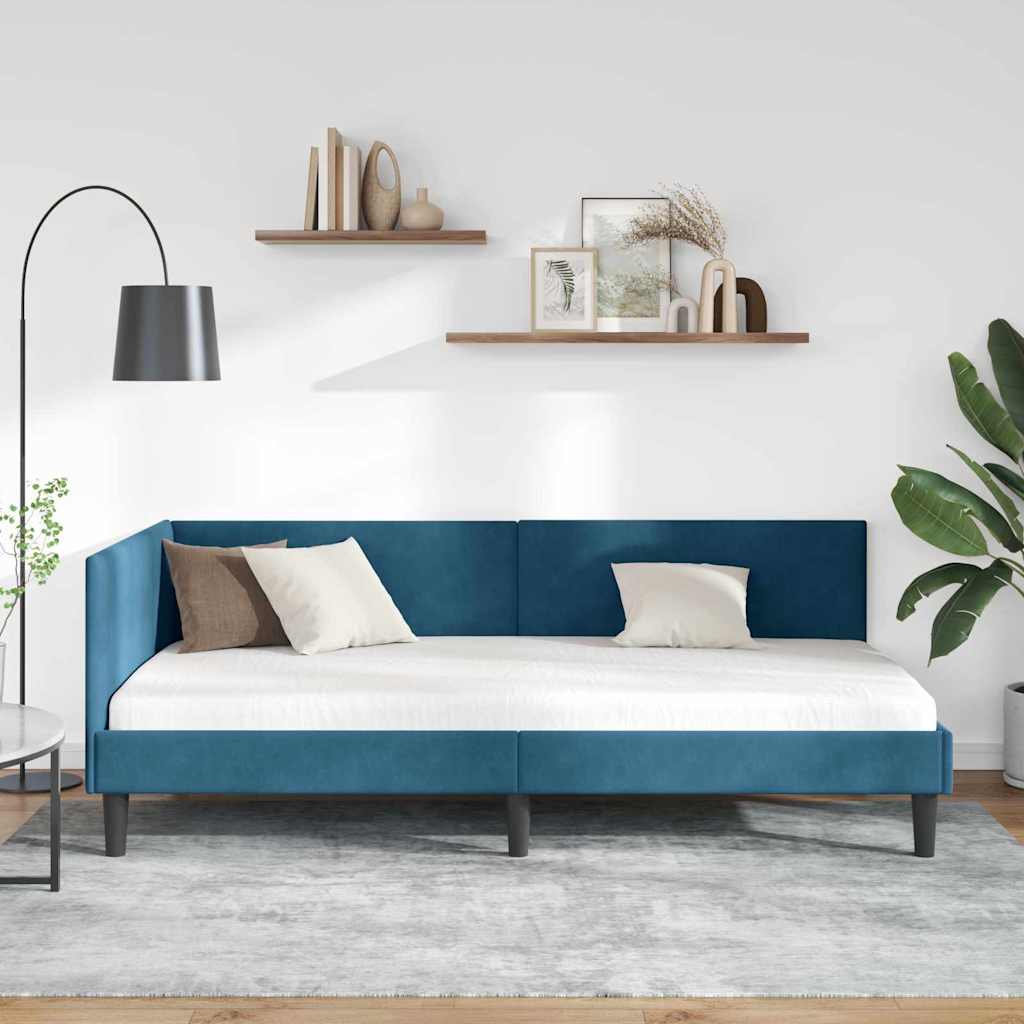 Kutni okvir kreveta s uzglavljem Plava 100 cm x 200 cm Baršun
