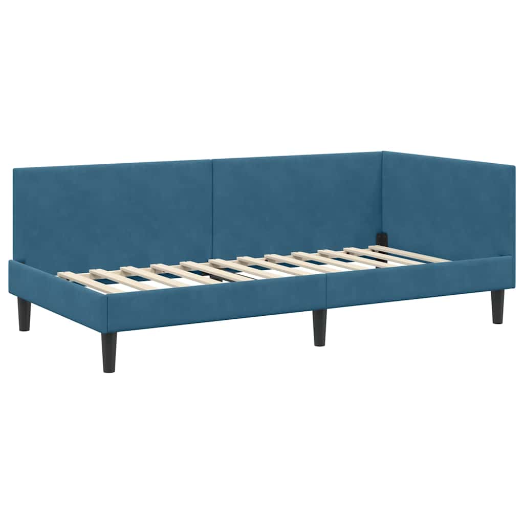 Kutni okvir kreveta s uzglavljem Plava 100 cm x 200 cm Baršun