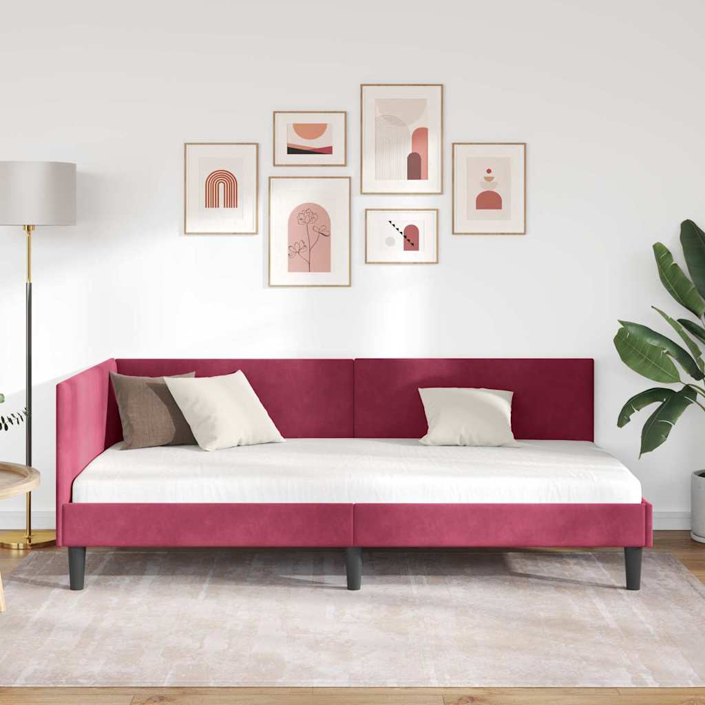 Kutni okvir kreveta Vinska crvena 100 cm x 200 cm Baršun