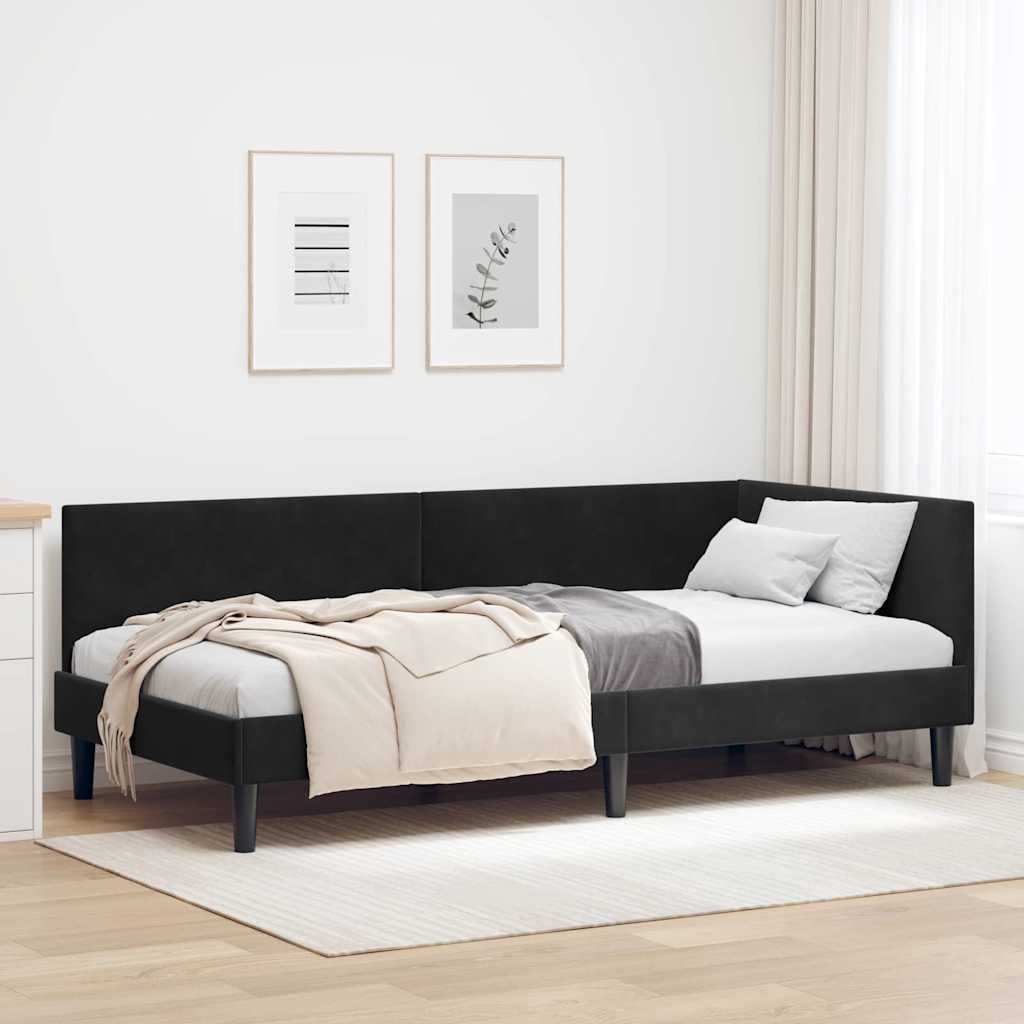 Kutni okvir kreveta s uzglavljem Crna 100 cm x 200 cm Baršun