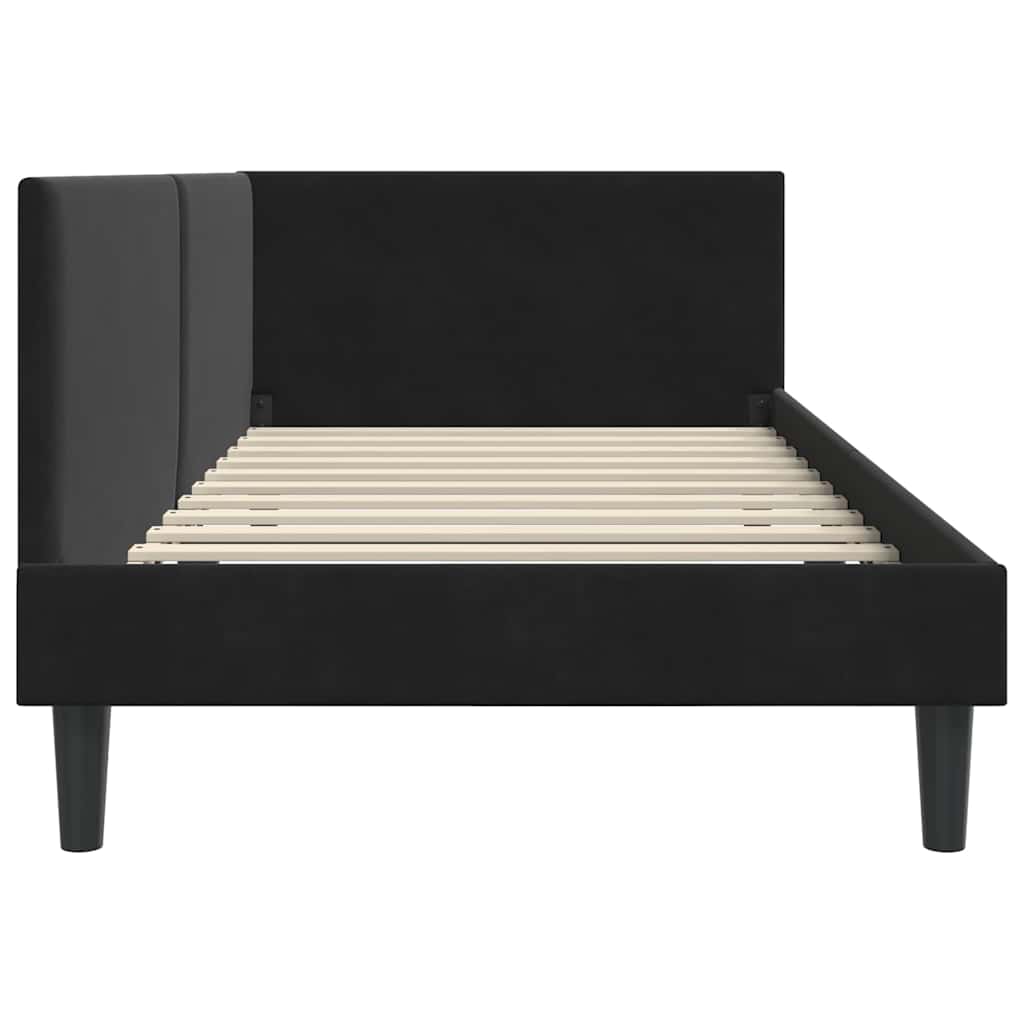 Kutni okvir kreveta s uzglavljem Crna 100 cm x 200 cm Baršun