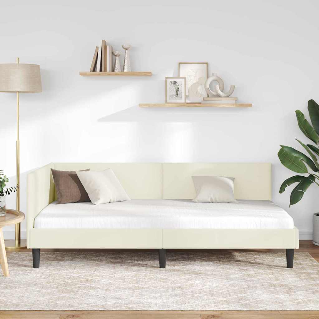 Kutni okvir kreveta s uzglavljem Krema 100 cm x 200 cm Baršun