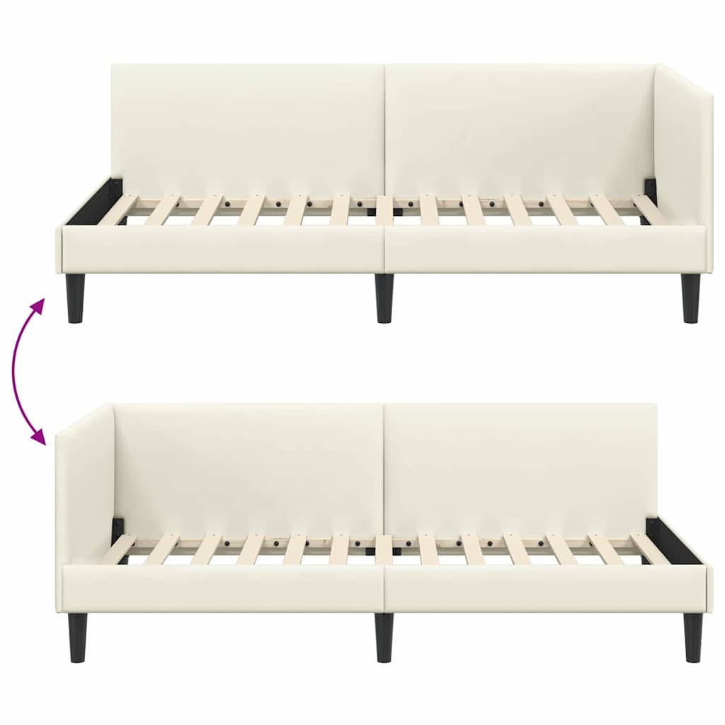 Kutni okvir kreveta s uzglavljem Krema 100 cm x 200 cm Baršun