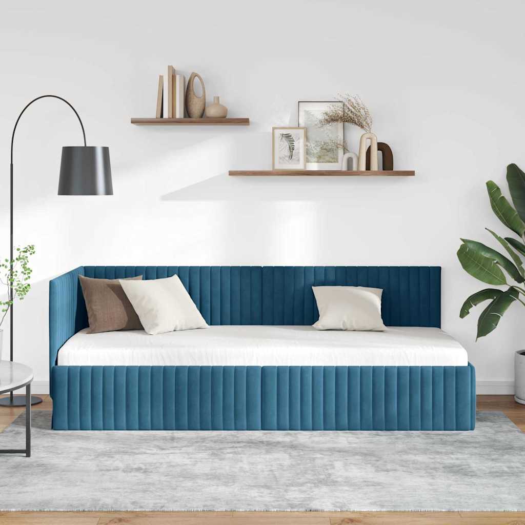 Kutni okvir kreveta s uzglavljem Plava 80 cm x 200 cm Baršun