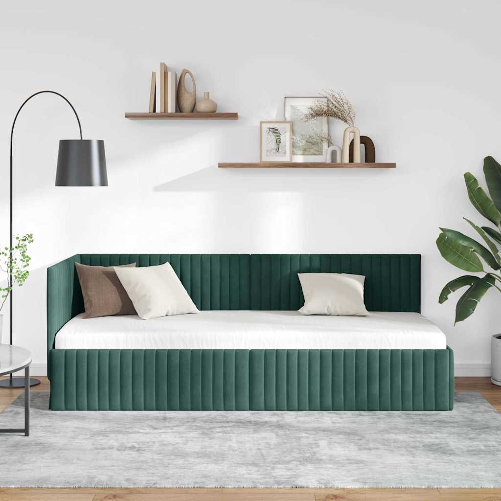 Kutni okvir kreveta Tamnozelena 80 cm x 200 cm Baršun