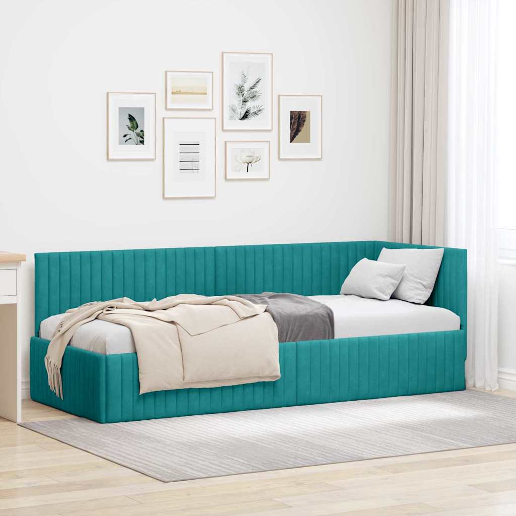 Kutni okvir kreveta s uzglavljem Tirkizna 80 cm x 200 cm Baršun