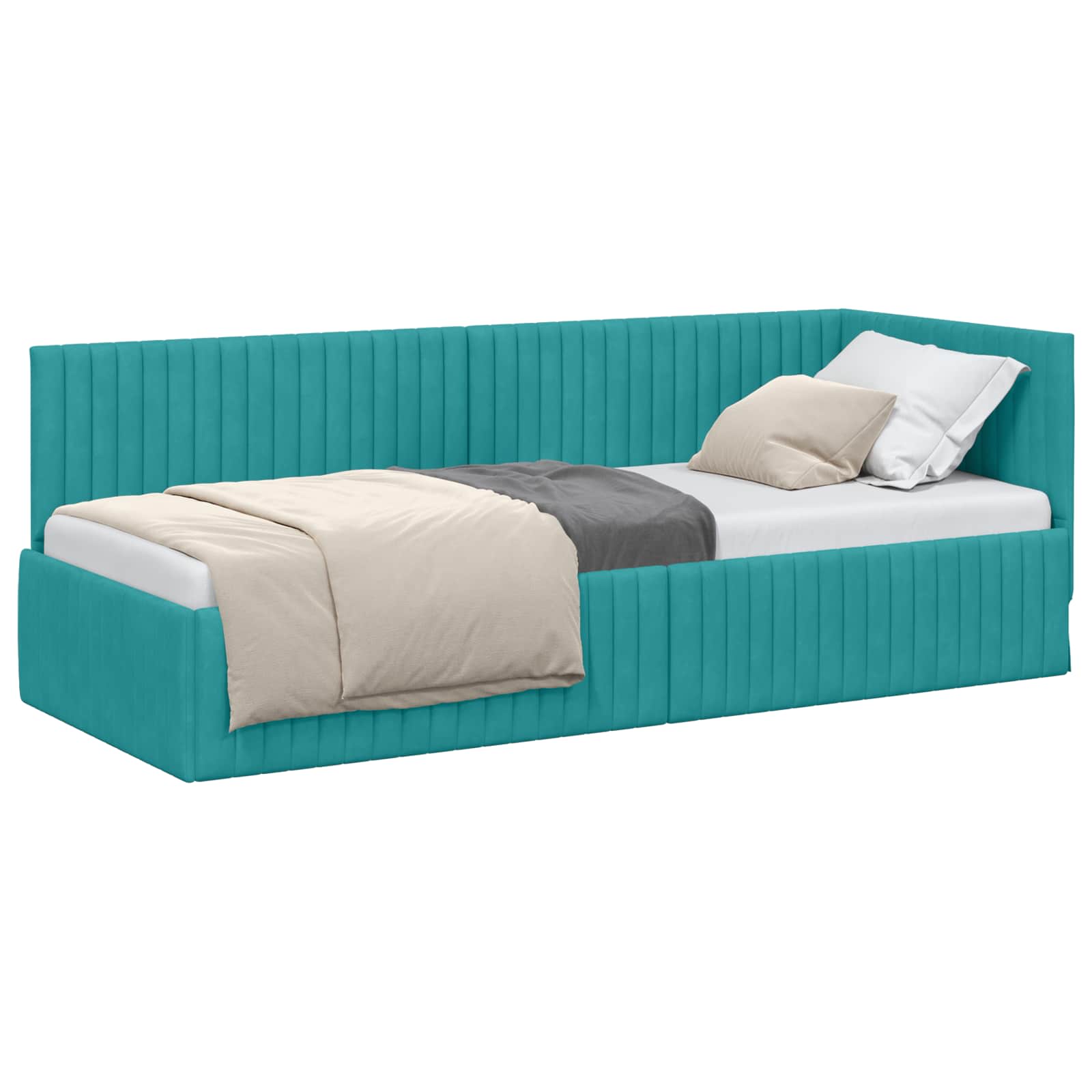 Kutni okvir kreveta s uzglavljem Tirkizna 80 cm x 200 cm Baršun