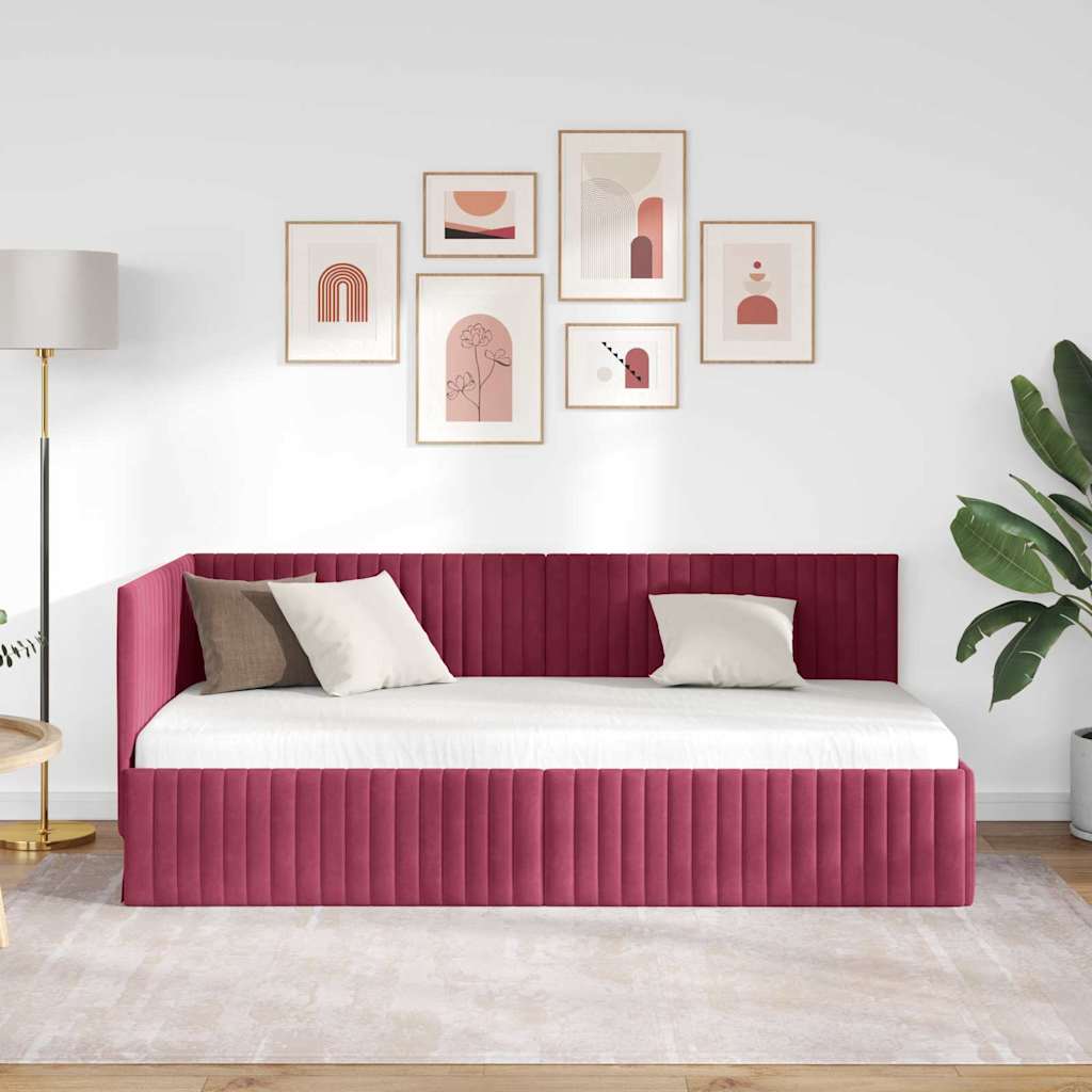 Kutni okvir kreveta Vinska crvena 90 cm x 190 cm Baršun